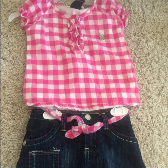 US Polo Girls Denim Onesie Skirt  and plaid top - Picture 5 of 8